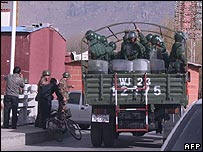 Chinese troops were out in force in Lhasa on Sunday. Photo: AFP
