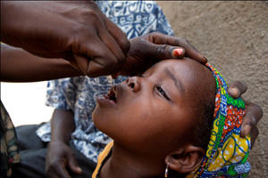 Recent infections have made Chad the country with the highest number of polio cases worldwide, according to the World Health Organization (WHO). Two drops of oral polio vaccine, shown being administered to a child, given several times at a young age can protect a child for life. Weak coordination, supervision and monitoring; a defective cold-chain; and poor communications are some of the "main problems" with polio immunizations in Chad, according to a new Chad government plan to improve coverage. Photo: UNICEF Chad/2011/Esteve