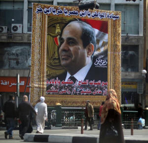 A banne with a large photograph of the soon-to-be-ected president, Abdel Fattah el-Sisi, displayed in Cairo in March. Photo: Amr Abdallah Dalsh/Reuters 