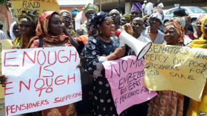 Nigerians protesting the looting of their pension funds by corrupt government officials. Photo: AFP