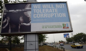 A party political billboard along a Lagos highway. Nigeria�s crude oil exports are often mispriced, according to a new report. Photograph: Pius Utomi Ekpei/AFP/Getty Images